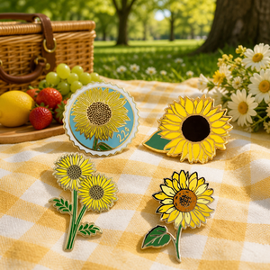 Set de Broches Esmaltados de Girasol, 4 Diseños, Broche de Flor de Metal Dorado, Estilo Sello Vintage, Insignia de Solapa, Regalo Natural, Joyería Botánica - Product Image 2