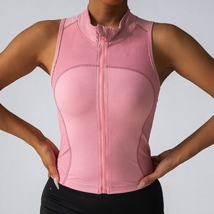 Canottiere sportive a collo alto da donna senza maniche con cerniera a secco rapido per la corsa Yoga per il Fitness - Product Image 5