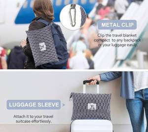 Couverture de voyage épaisse et chaude avec fermeture éclair, couverture portable pour avion, en stock, en flanelle double face à motif écossais tortue dorée - Product Image 4