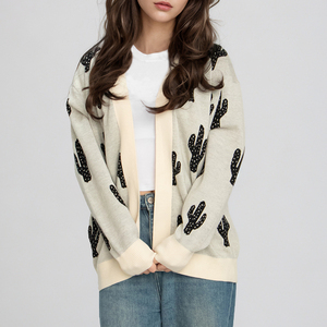 Cárdigan de punto personalizado de moda para <span class=keywords><strong>mujer</strong></span>, cárdigan de <span class=keywords><strong>invierno</strong></span> de manga larga de punto para niñas, cárdigan para damas - Product Image 2