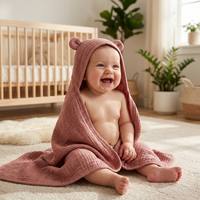 Baby Hooded Towel Organic Cotton Absorbent Terry Newborn Bath Towel Quick-Dry Eco-Friendly Fun Design for Kids