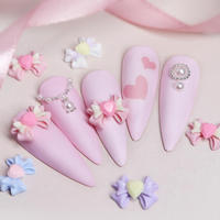 Décoration d'ongles en forme de nœud rose en gros, Kawaii, nœud en résine 3D, cœur d'amour, charmes pour ongles de la Saint-Valentin, nœuds 3D DIY, accessoires de manucure