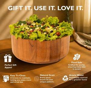 Bol à salade en bois extra large, best-seller, ensemble de bols à mélanger en bois avec ustensiles de service pour la cuisine à domicile - Product Image 3