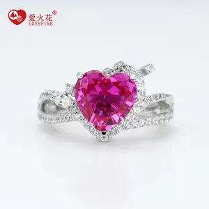 fine jewelry rings classic style synthetic gemstone ruby engagement 925 sterling silver ring