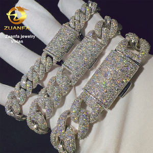 Mosaik-Fassung 12 15 18mm Sterling Silber 925 VVS Moissanit Diamant Hip Hop Cuban <span class=keywords><strong>Link</strong></span> Kette Moissanit Armband - Product Image 2