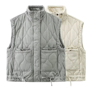 Chaqueta Varsity sin Mangas para Mujer, Nueva, con Patrón Sólido, de Satén de Algodón Lavado, Transpirable, con Cierre, Versátil, con Cuello Camisero, para Primavera - Product Image 1