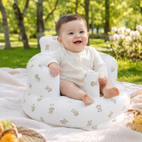 Canapé gonflable portable en PVC pour bébé avec imprimé ours mignon pour l'apprentissage de la position assise et l'utilisation intérieure/extérieure