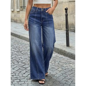 Women's Wide Leg Baggy Jeans High Waisted Relaxed Fit <b>Stretch</b> <b>Denim</b> Pants With Front Seam Simple Fashion Style - Product Image 5