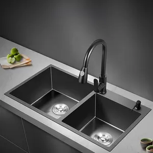 Utility Black Double Bowl Modern Handmade Smart Multifunction Stainless Steel Kitchen Sink