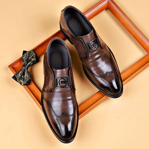Chaussures habillées pour hommes, style rétro britannique, décontractées et élégantes, pour mariage, en cuir véritable, à enfiler, avec semelle intérieure en mesh – Meilleures ventes - Product Image 2