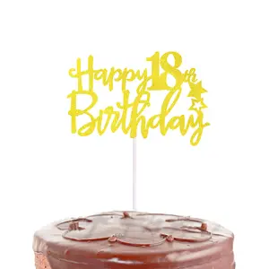Ychon geometría redonda letra pastel Toppers oro acrílico pastel Topper Feliz cumpleaños boda fiesta Cupcake Toppers para decoración de fiesta