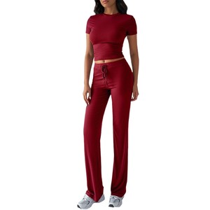 2025 Minimalist isches Y2K Lounge-<span class=keywords><strong>Set</strong></span> für Damen Einfarbiger zweiteiliger Outfit-Mode-Urban Casual Chic-Trainings anzug mit rundem Hals ausschnitt - Product Image 5