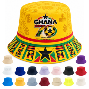Sombrero de Pescador con Logotipo Personalizado, Celebración del 70 Aniversario de la Independencia de Ghana, Bordado Artesanal, Protección Solar para el Verano - Product Image 1