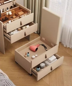 Tavolo da Trucco in Legno Massello con <span class=keywords><strong>Specchio</strong></span> Integrato, Comodino e Mini Armadietto Portaoggetti - Product Image 6