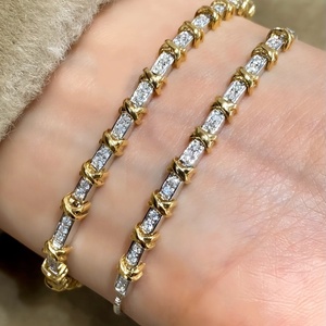 Xinfly <b>Solid</b> 18K <b>Gold</b> Diamond X Cross Cuban Link Bracelet Set AU750 Pave Natural Diamond Luxury Jewelry for Women - Product Image 3
