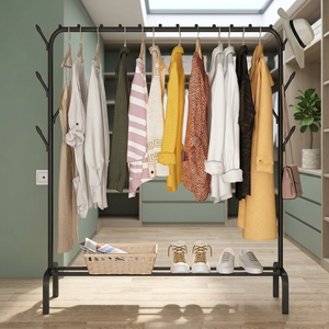 Heavy Duty Metal Clothing Rack Standing Type Double Tier Minimalist Wardrobe Storage <b>Holder</b> for Clothes and <b>Shoes</b> - Product Image 6