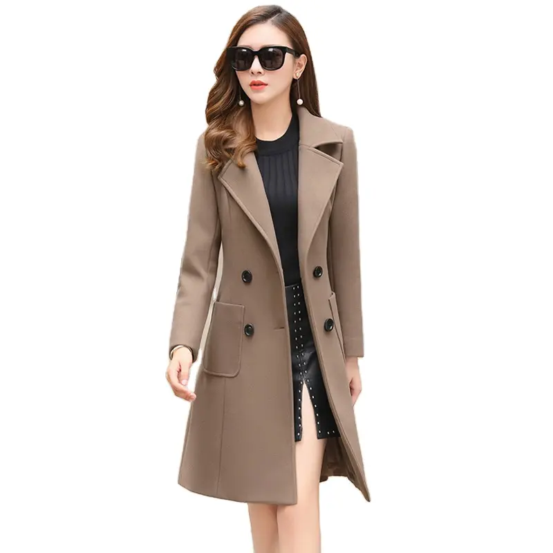 DAMOCHIC Wool Blend Coat Women's Trench Coats Korean Long Outwear Double Breasted Elegant Notched Collar Winter Jacket Coat 2022