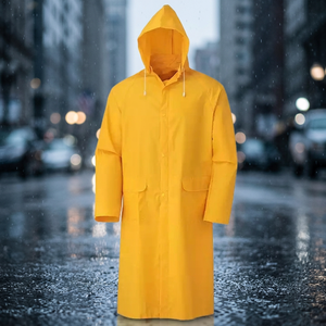 Imperméable long jaune personnalisé en toile respirante, avec fermeture éclair, effet délavé, à capuche, résistant et imperméable - Product Image 3