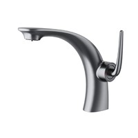 Robinet de lavabo gris bronze à valve en céramique, monocommande, monotrou, eau froide et chaude, pour salle de bain