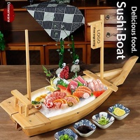 Grand plateau de présentation de sashimi en bois japonais non toxique avec glace sèche pour la présentation de poissons, plateau de sushi commercial
