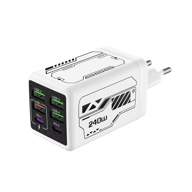 240W 4USB+2Type C Super Fast Charging Mobile Phone Charger 6 Ports USB3.0 PD3.0 EU/UK/US Charger Adapter for Iphone 17 16 15 Pro