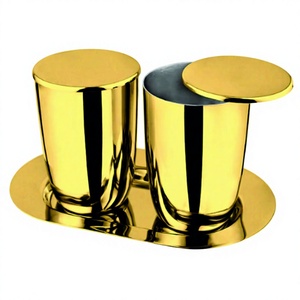 Acero inoxidable Premium Vidrio dorado de 2 piezas de alta calidad con tapa SS y bandeja SS Color CLÁSICO Diseño elegante - Product Image 1