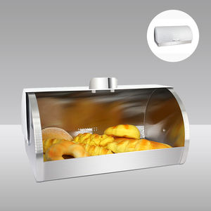 Soporte grande para pan de cocina, caja de almacenamiento Vertical para pan, contenedor de almacenamiento de alimentos blanco, contenedor de pan con tapa enrollable de Metal para panadería - Product Image 1