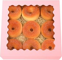 Boîte à donuts rose avec fenêtre transparente en PET festonnée, boîte d'emballage pliable de qualité alimentaire pour pâtisserie, biscuits, chocolat, desserts