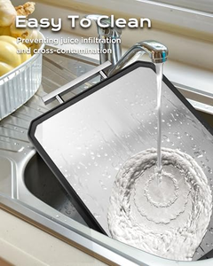 Grande planche à découper carrée double face en acier inoxydable antibactérien, résistante à la moisissure, pour cuisine, en bois massif d'ébène - Product Image 4