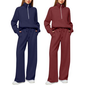 Wholesale Women Two <b>Sets</b> Breathable Polyester Tracksuit Half Zip Pullover Sweatshirt Wide Leg Sweatpants - Product Image 5