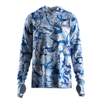 Maillot de pêche Shenzhen pour homme avec trous d'aération, camouflage bleu glacier, avec capuche, anti-UV, pour la pêche en kayak et la chasse