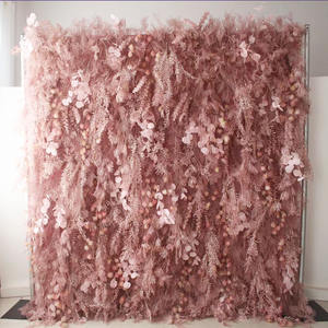 Decorazione Matrimoniale Boho, Pannello Murale 5D <span class=keywords><strong>con</strong></span> Foglie Tropicali Effetto Nebbia e Ghiaccio, Sfondo <span class=keywords><strong>con</strong></span> Erba della Pampa Artificiale - Product Image 1