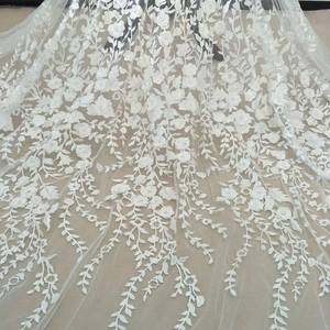 高品質3Dフラワービーズ付きフレンチチュールレース生地、エレガントな刺繍入りイブニングガウン、ウェディングドレスアクセサリー、新作 - Product Image 5