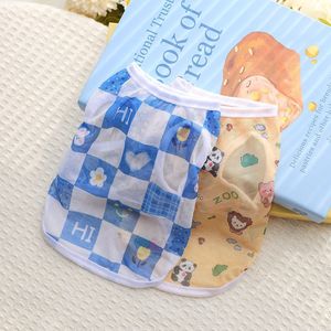 Chaleco de malla para mascotas, diseño de dibujos animados, bonito, de verano, para gatos y perros, diseño a cuadros, fino, transpirable, colores amarillo, azul y blanco - Product Image 1