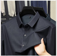 Nouvelle chemise décontractée à manches longues pour homme, rayée, 100 % polyester, respirante, anti-rétrécissement, anti-UV, anti-plis, écologique, pour l'automne