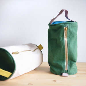 Sac à main à cylindre en toile de coton personnalisé sac de maquillage portable à poignée colorée sac cosmétique ouvert pour femme fermeture éclair en métal contraste - Product Image 6