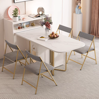 Ensemble de table à manger d'angle en marbre pliable et peu encombrant Foshan avec 2 chaises métalliques pour salle à manger, maison, appartement