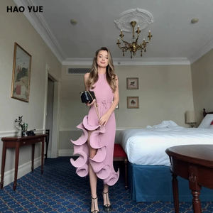 Abito lungo estivo europeo-americano sexy slim-fit con maniche a volant irregolari in raso e lacci in vita stile impero - Product Image 1