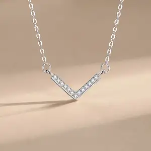 925 Sterling Silver Fashion European And American Style Zircon Necklace Simple Classic Silver Jewelry Necklace For Women