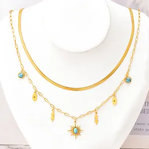 custom bulk jewelry layered necklace stainless steel gold plated fashion necklace