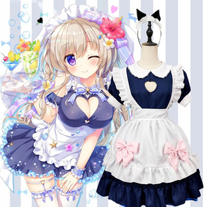 Vestido estilo japonés de sirvienta Lolita con forma de corazón, disfraz de cosplay con pecho abierto, traje de anime para mujer con delantal y diadema con lazo - Product Image 1