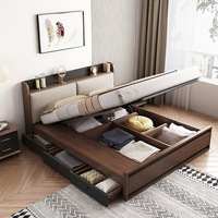 Lit double queen en bois avec rangement, design moderne, interface USB fonctionnelle, mobilier de chambre à coucher de luxe