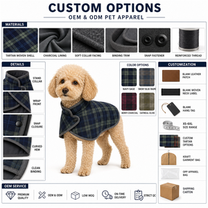 Dark Green Plaid Reversible Fleece Lined <b>Dog</b> Coat <b>dog</b> outfitspet clothes oem pet clothes Single <b>Button</b> Wrap Collar Pet Jacket - Product Image 3
