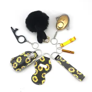Outdoor Großhandel Pfeife 9-teilige Sets Sicherheits werkzeug Schlüssel bund Mode Ball Alarm Schlüssel ring Selbstverteidigung Schlüssel bund Set für Frauen