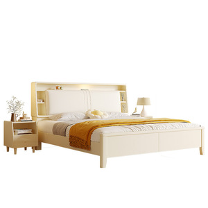 Dazhang Jiaju Cream <b>White</b> Solid Wood <b>Bed</b> 1.5m <b>Storage</b> Lighted Headboard Modern Bedroom Furniture - Product Image 5