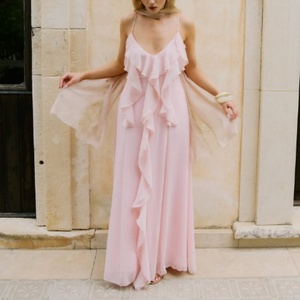 เดรสชีฟองรัดรูปทรงหลวมสไตล์ลำลองสำหรับผู้หญิง คุณภาพสูง ดีไซน์ใหม่รับฤดูใบไม้ผลิ สายเดี่ยว คอวีลึก แต่งระบาย  รักษ์โลก - Product Image 2