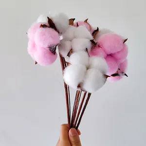 10個の綿の花の茎ドライフラワー植物花瓶家の装飾偽の農家の装飾人工綿の花綿