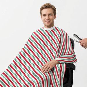 Capa de Barbero Personalizada con Rayas de Bastón de Caramelo Navideño, Impermeable, para Salón de Peluquería, Capa Profesional para Estilistas, Capa Festiva - Product Image 1