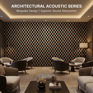 Système de grille linéaire en MDF sur mesure, panneau mural acoustique ignifuge B2, <span class=keywords><strong>d</strong></span>écoration moderne pour salon, hôtel de luxe, hall <span class=keywords><strong>d</strong></span>'entrée - Product Image 2