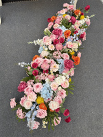 Arche de mariage printanière colorée Fleurs artificielles en soie Rose rose Bleu Chemin de table floral pour décoration de mariage et d'événements